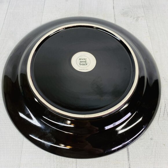 Over and Back Crackled Design Red Bronze Rim Round Ceramic Dinner Plates Set 4 - Picture 3 of 16